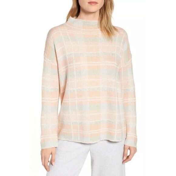 Lou & Grey Plaid Wool Alpaca Blend Sweater Beige Pink Neutral Academia Tunic Med - Picture 1 of 16